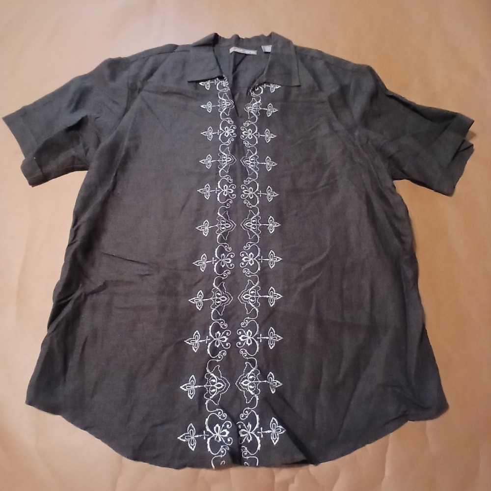 Vintage John Henry XL embroidered Cuban style shirt Black